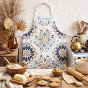 Custom Elegant Mandala Gold Navy Apron