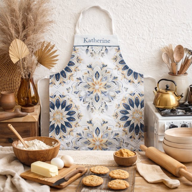 Custom Elegant Mandala Gold Navy Apron (Creator Uploaded)