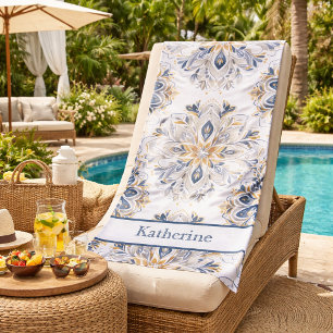 Custom Elegant Mandala Gold Navy Beach Towel