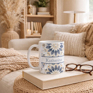 Custom Elegant Mandala Gold Navy Coffee Mug