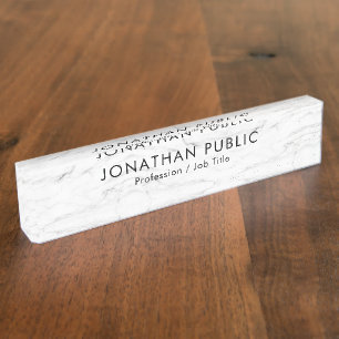 Custom Elegant Marble Modern Template Add Logo Nameplate