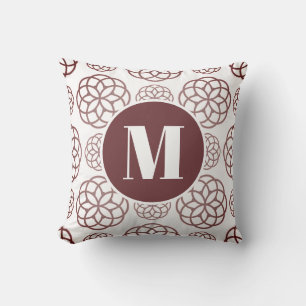 Custom Elegant Maroon Circular Pattern Monogrammed Throw Pillow