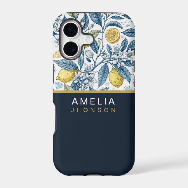 Custom Elegant Mediterranean Lemon Botanical Navy (Back)