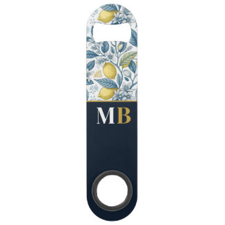 Custom Elegant Mediterranean Lemon Botanical Navy Bar Key