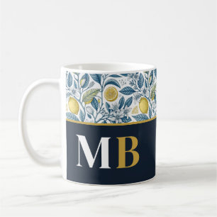 Custom Elegant Mediterranean Lemon Botanical Navy Coffee Mug