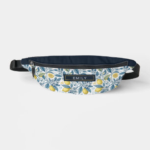 Custom Elegant Mediterranean Lemon Botanical Navy Fanny Pack