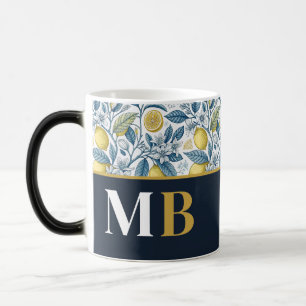 Custom Elegant Mediterranean Lemon Botanical Navy Magic Mug