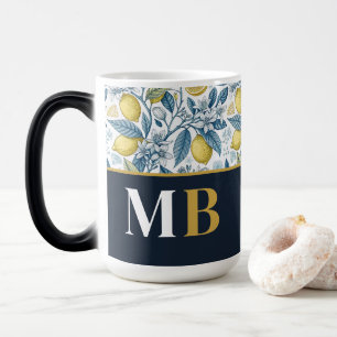 Custom Elegant Mediterranean Lemon Botanical Navy Magic Mug