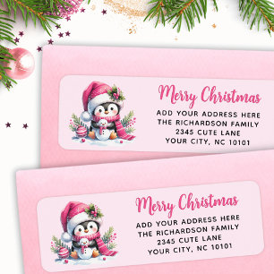 Custom Elegant Merry Christmas Cute Penguin Pink