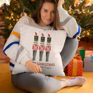 Custom Elegant Merry Christmas Nutcracker Throw Pillow
