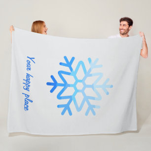 Custom Elegant Minimalist Geometric Snowflake Blue Fleece Blanket