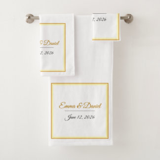 Custom Elegant Minimalist Wedding Names & Date Bath Towel Set