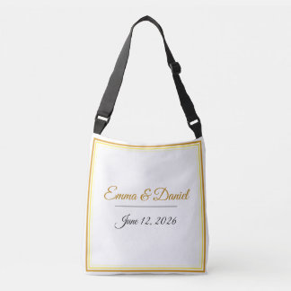 Custom Elegant Minimalist Wedding Names & Date Crossbody Bag