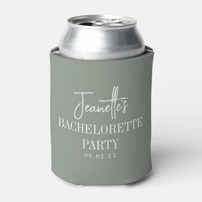 Custom Elegant Modern Bachelorette Party Sage Can Cooler (Can Front)