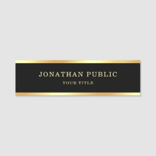 Custom Elegant Modern Black And Gold Template Name Tag