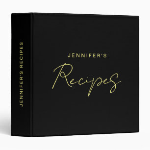 Custom Elegant Modern Black Gold Script Recipe Binder