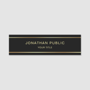 Custom Elegant Modern Black & Gold Template Name Tag