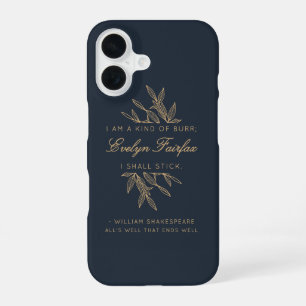 Custom Elegant Modern Botanical Witty Quote Navy iPhone 16 Case