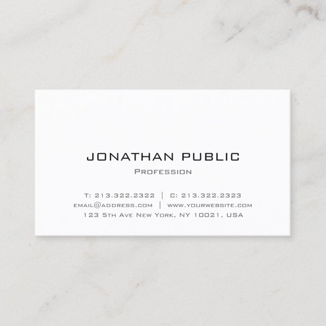 Custom Elegant Modern Minimalistic Clean Template Business Card (Front)