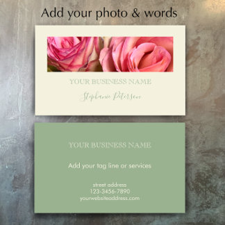 Custom Elegant Modern Sage Green Photo Template  Business Card
