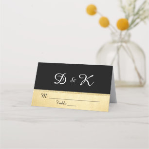 Custom Elegant Monogram Black Gold Wedding Place Card