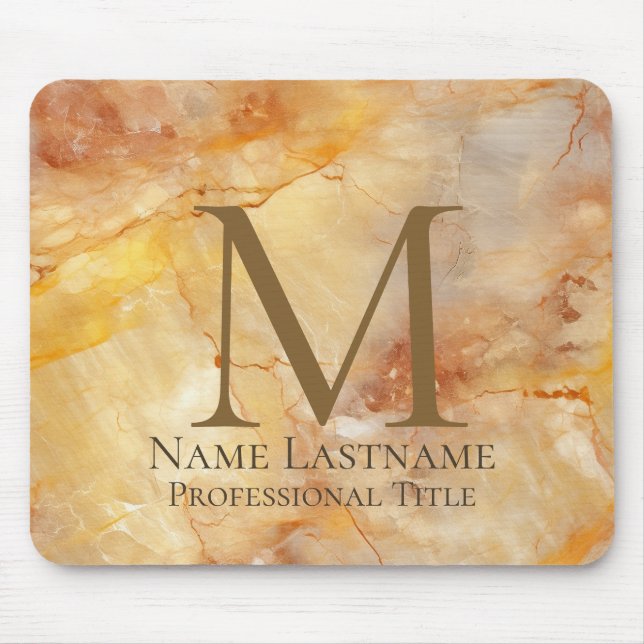 Custom Elegant Monogram Gold Bronze Rosy Marble Mouse Pad (Front)