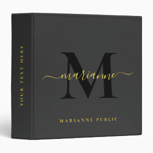 Custom Elegant Monogram Initial Black & Gold Text Binder