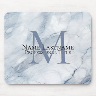 Custom Elegant Monogram Light Blue Marble Mouse Pad