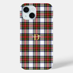 Custom Elegant Monogram Name Christmas Plaid iPhone 15 Case
