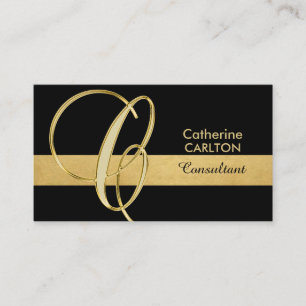 Custom Elegant Monogrammed Gold Black Initial ''C" Business Card