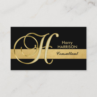Custom Elegant Monogrammed Gold Black Initial 'H' Business Card
