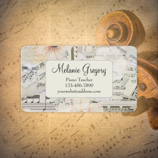 Custom Elegant Music Piano Teacher Floral Business Card (Creator Uploaded)