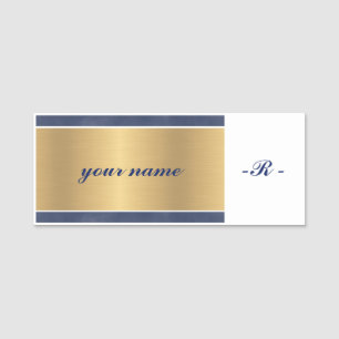 custom elegant navy blue gold monogrammed name tag