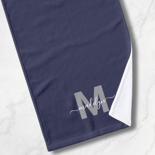 Custom Elegant Navy Blue Name Monogram Hand Towel