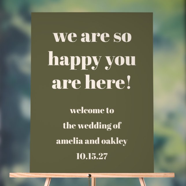 Custom Elegant Olive Green Earthy Wedding Welcome Acrylic Sign (Neutral)