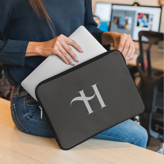 Custom Elegant Olive Green Initial Typography  Laptop Sleeve (Creator Uploaded)