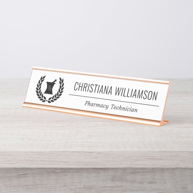 Custom Elegant Pharmacist Pharmacy Staff Employee Desk Name Plate (Front)