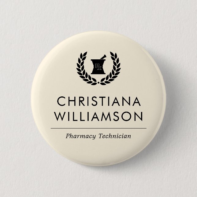 Custom Elegant Pharmacist Pharmacy Tech Staff 2 Inch Round Button (Front)