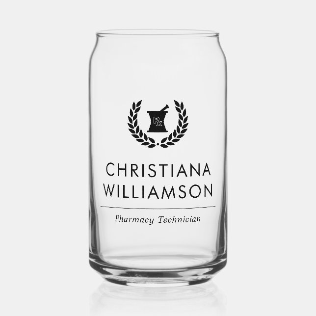 Custom Elegant Pharmacist Pharmacy Tech Staff Can Glass (Front)