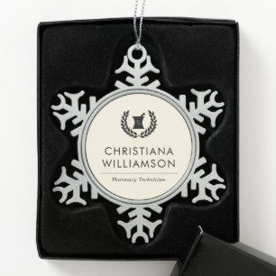 Custom Elegant Pharmacist Pharmacy Tech Staff Snowflake Pewter Christmas Ornament