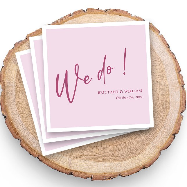 Custom Elegant Pink on Blush We Do Script Wedding Napkin (Elegant pink on blush We Do script wedding napkins add a touch of luxury to your table setting)