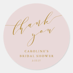 Custom Elegant Pink Script Thank You Bridal Shower Classic Round Sticker