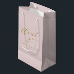 Custom Elegant Pink Script Thank You Bridal Shower Small Gift Bag<br><div class="desc">Show your gratitude in style with this Custom Elegant Pink Script Thank You Bridal Shower Small Gift Bag. Featuring a soft pink background and graceful script, this bag is perfect for presenting small gifts or favours to your guests. The elegant design adds a personalized touch, making it a beautiful keepsake...</div>