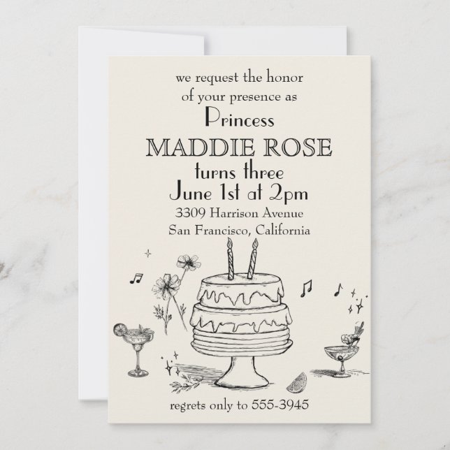 Custom Elegant Princess Cake 3rd Birthday Invite (Front)