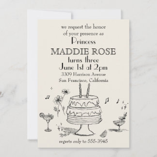 Custom Elegant Princess Cake 3rd Birthday Invite
