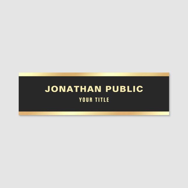Custom Elegant Professional Black & Gold Template Name Tag (Front)