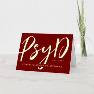 Custom Elegant PsyD Doctor of Psychology Modern Foil Greeting Card