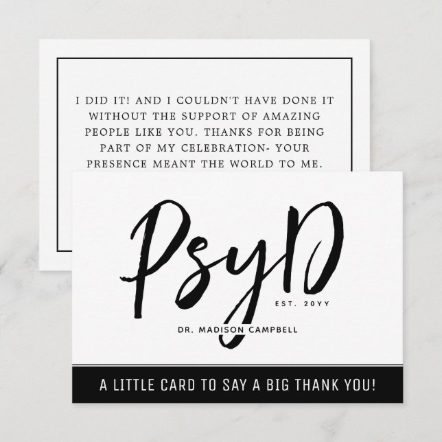 Custom Elegant PsyD Doctor of Psychology Thank You Card (Front/Back)