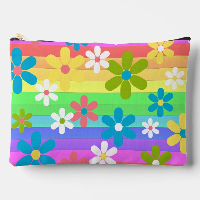Custom Elegant Rainbow Floral Colour Turquoise Blu Accessory Pouch (Front)