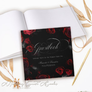 Custom Elegant Red and Black Floral Wedding Guest Book